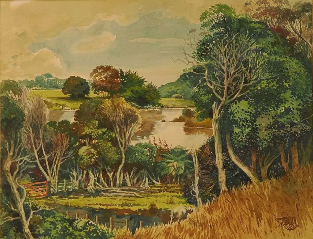 MITCHELL, Leonard (1925-1980) - A Forest Lake Manakau Image 1++