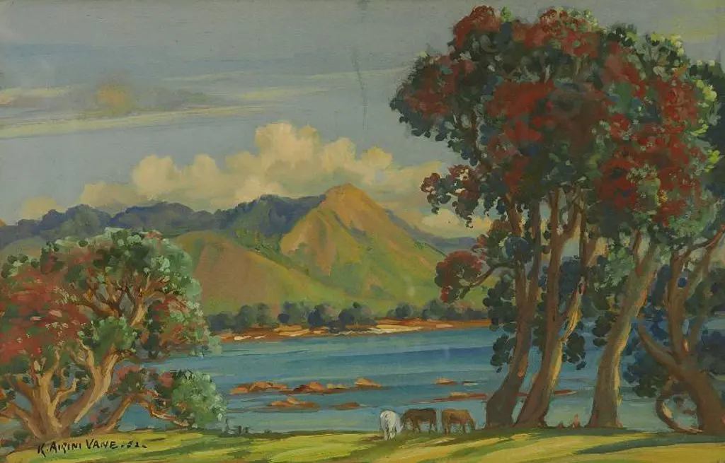 VANE, K. (Kitty) Airini (1891-1965) - Northern Estuary with Pohutukawa Trees Image 1++