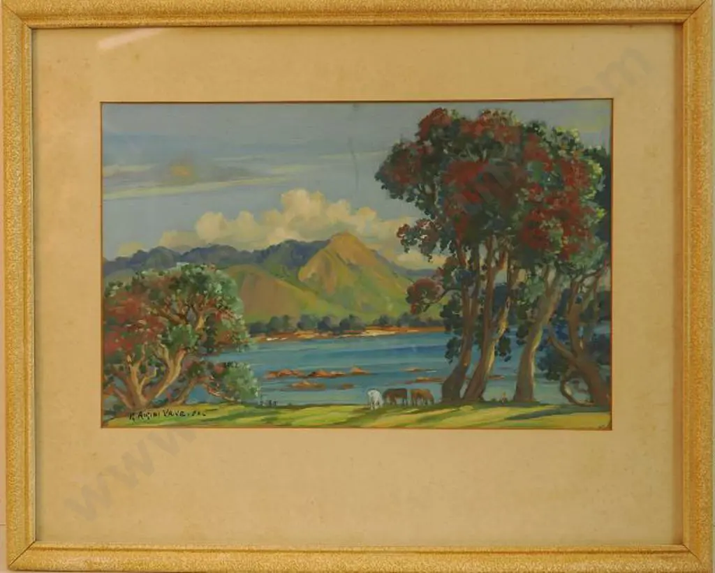 VANE, K. (Kitty) Airini (1891-1965) - Northern Estuary with Pohutukawa Trees Image 1++