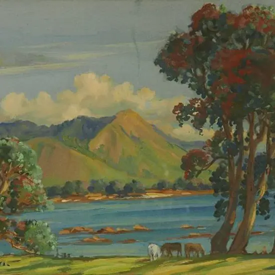 VANE, K. (Kitty) Airini (1891-1965) - Northern Estuary with Pohutukawa Trees