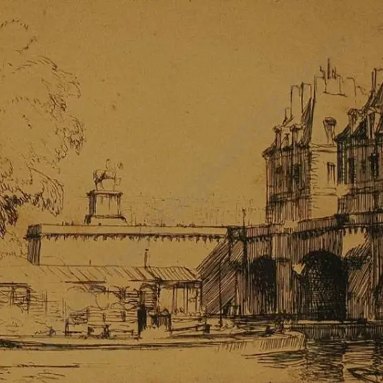 UNKNOWN Artist - Barge on River under Bridge