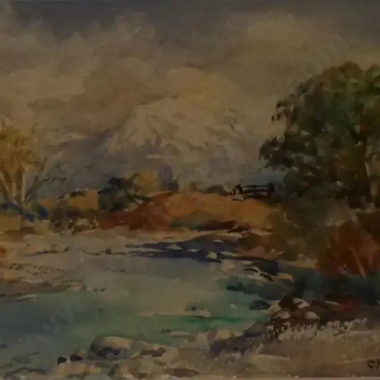 LAUGESEN, Carl Thorwald (1900-1987) - Snow Covered Mountain with Stream