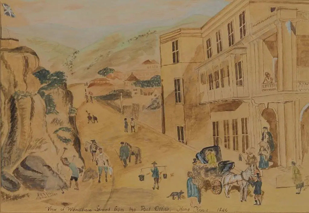 UNKNOWN artist - View of Wyndham Street from the Post Office Hong Kong - 1846 Image 1++