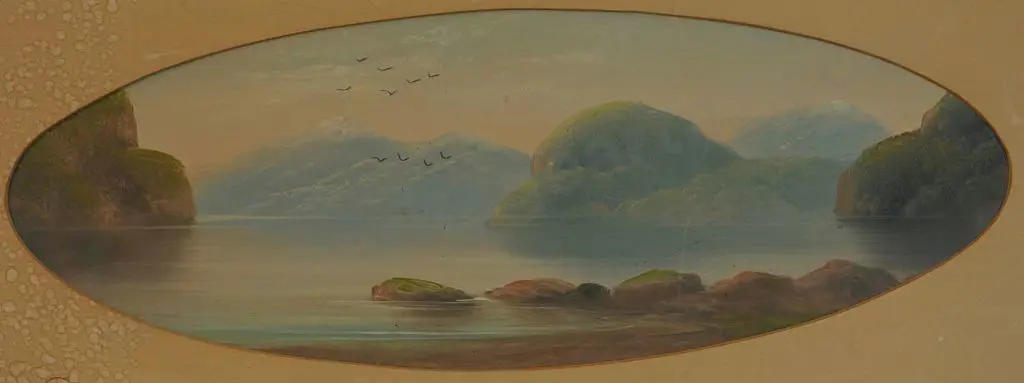 UNKNOWN Artist - Lake Scene with Hills Image 1++