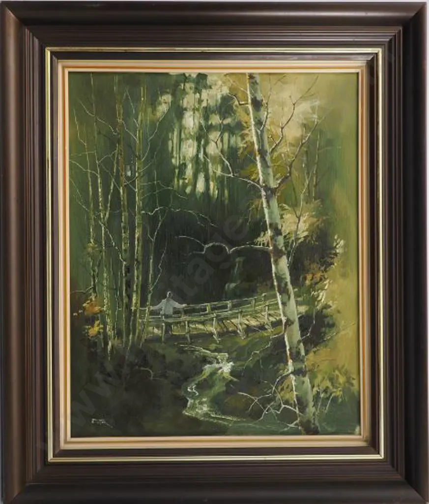 BAXTER, Brian (1940-) - Man on Bridge overlooking Stream Image 1++