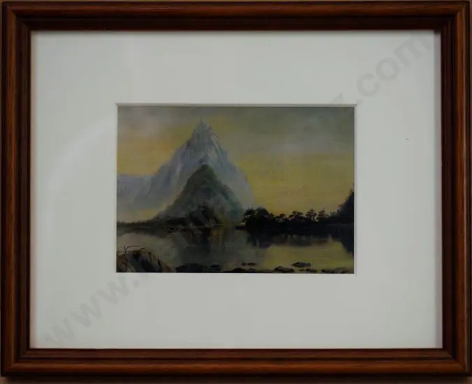 WILSON, Laurence W. (1850-1912) - Mitre Peak with Maori Waka Image 1++