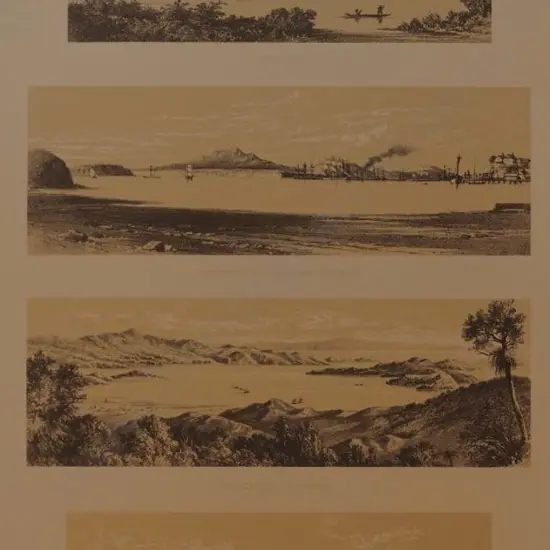 BARRAUD, Charles Decimus (1822-1897) - Roto Iti, Freeman's Bay Auckland Harbour, Coromandel Harbour, Rotorua - 4 Scenes from New Zealand Graphic & Descriptive (1877)
