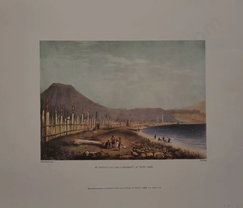 ANGAS, George French (1822-1886) - Te Heu's Old Pah at Waitahanui - Taupo Image 1++