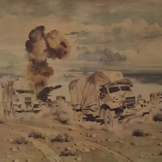 McINTYRE, Peter (1910-1995) - Convoy Under Shellfire at Sidi Rezegh