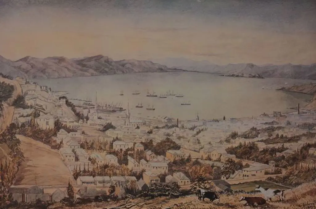 AUBREY, Christopher (1868-1906) - Te Aro and Wellington Harbour, 1889 Image 1++
