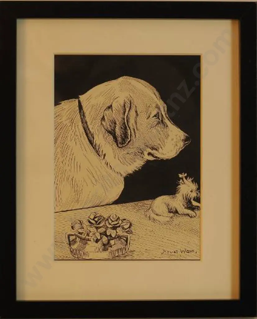 WAIN, Louis (1860-1939) - David & Goliath - Original Black & White plate from Louis Wain's Annual - 1914 Image 1++