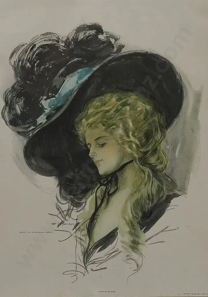 FISHER, Harrison (1877-1934) - Charming (Lady Wearing Edwardian Hat) Image 1++