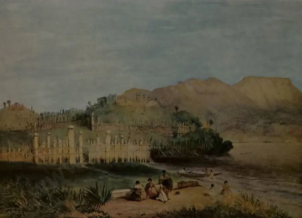 ANGAS, George French (1822-1886) - Motupoi Pa, Lake Roto Aira Image 1++