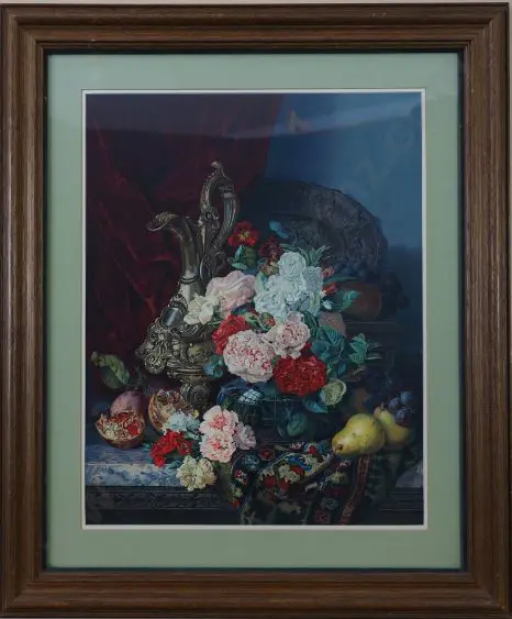 PEARS Print - Still Life - Roses and Fruit with Silver Jug Image 1++