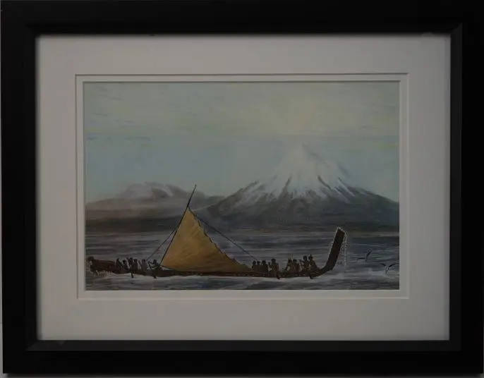 ANGAS, George French (1822-1886) - Taranaki or Mount Egmont, War Canoe Image 1++