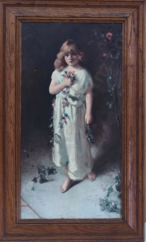 UNKNOWN artist - Full length Portrait of Girl with Flowers Image 1++