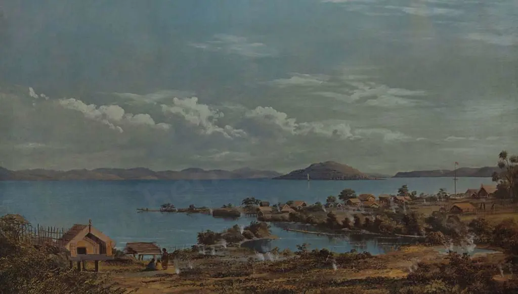 BLOMFIELD, Charles (1848-1926) - Ohinemutu Village, Lake Rotorua 1882 Image 1++