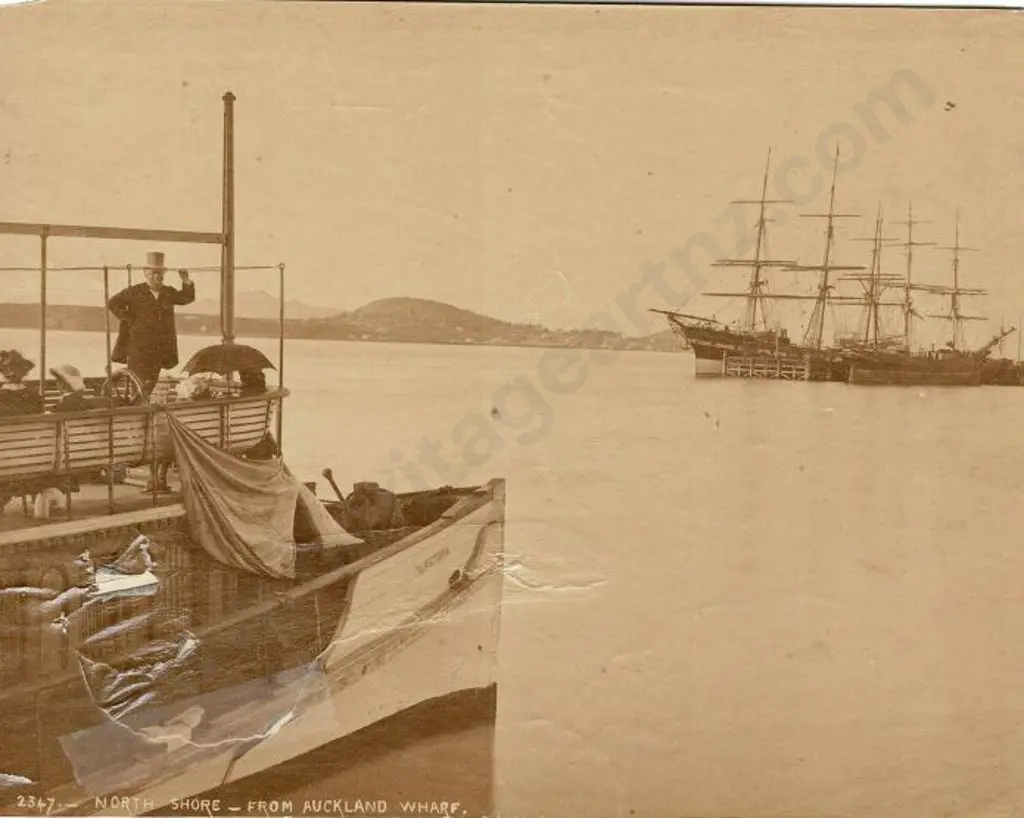 Attrib BURTON Bros - Dunedin (1870s-1890s) - North Shore - From Auckland Wharf, c. 1880-1890 Image 1++