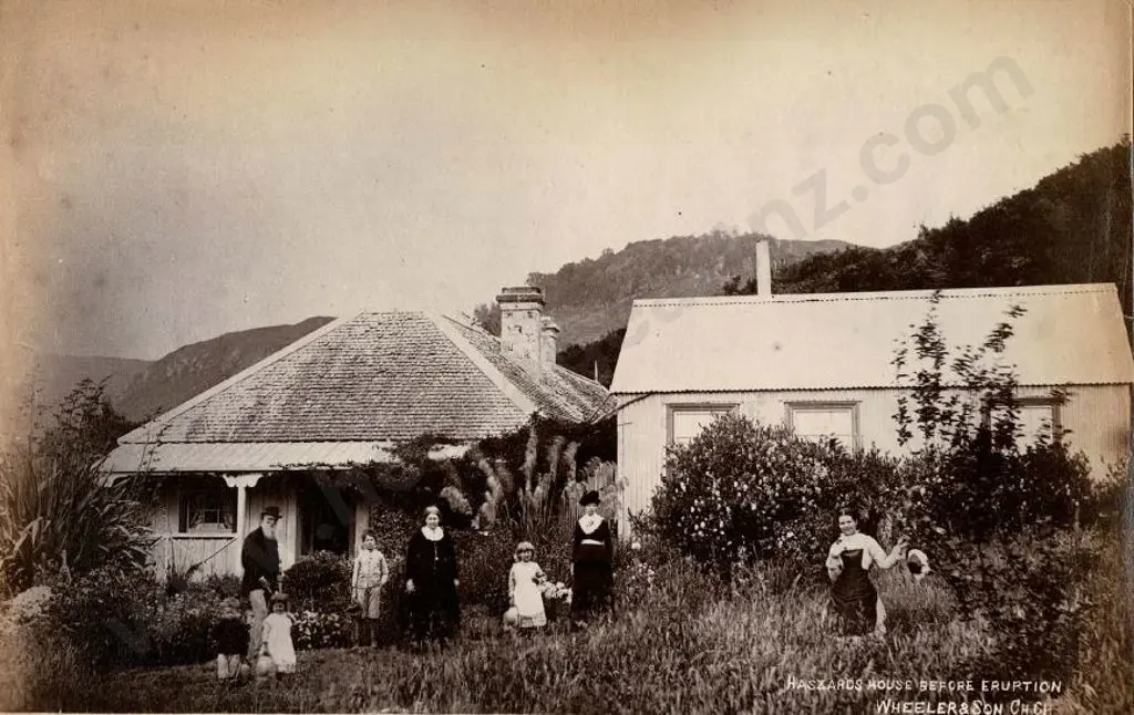 WHEELER, E. & SON - Christchurch (1864-1914) - Haszards House Before Eruption (Tarawera) & Front of McRae's Hotel, Wairoa cx. 1880 Image 1++