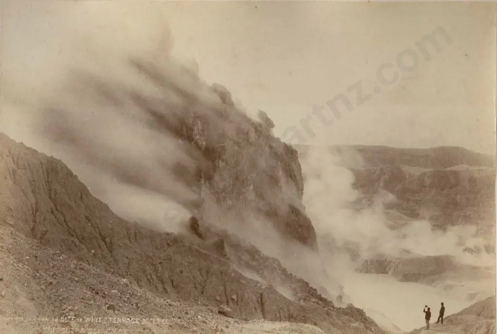 WHEELER, E. & SON - Christchurch (1864-1914) - Looking Down on the Site of White Terrace After the Eruption Image 1++