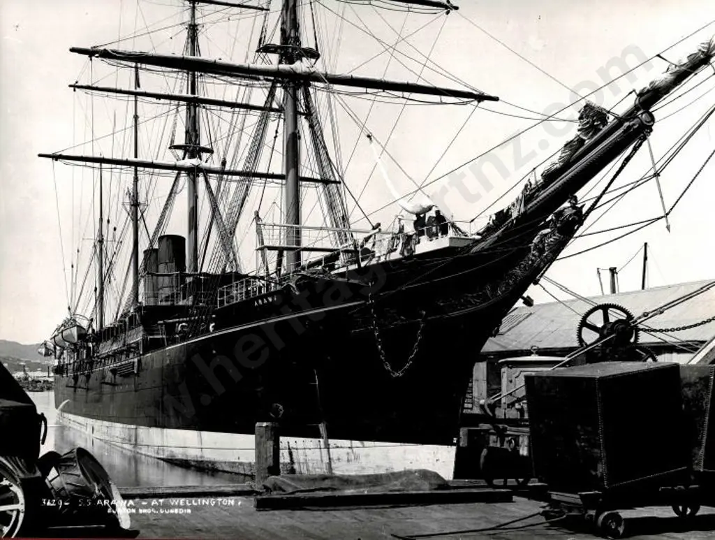 BURTON BROS - Dunedin (1870s-1890s) - SS Arawa at Wellington Wharf, 1880s. Image 1++