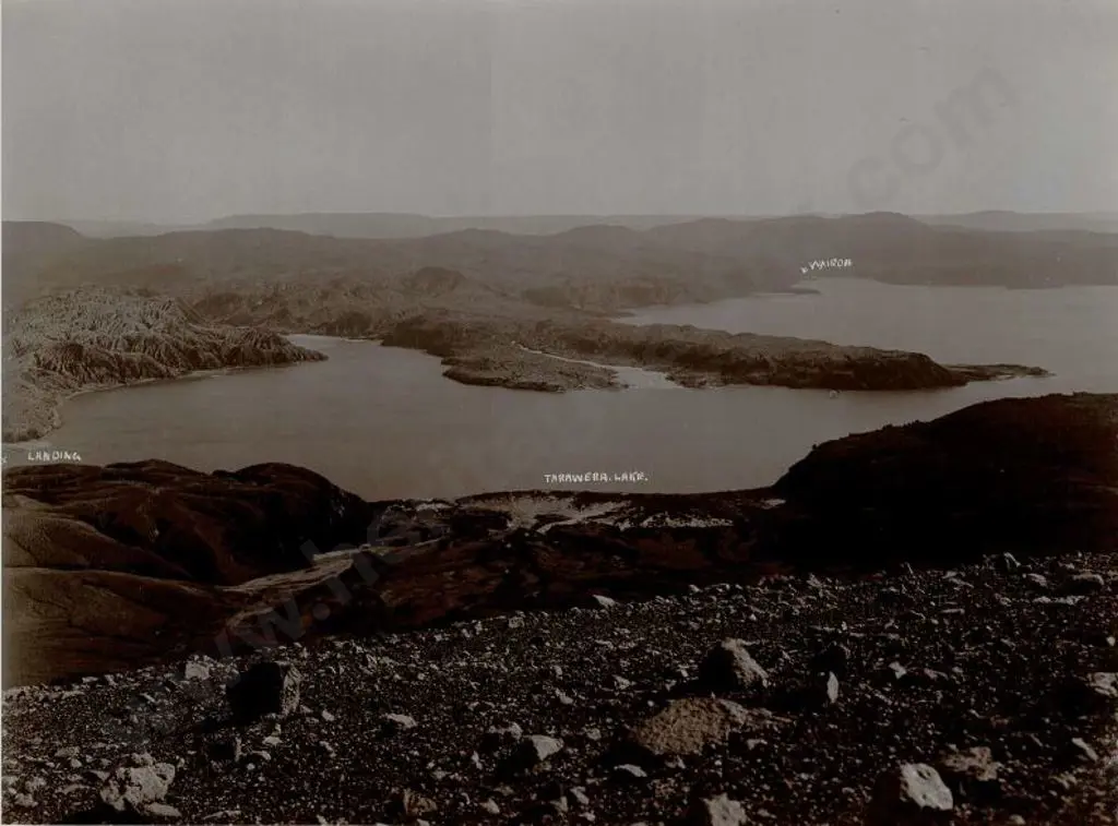 UNKNOWN - Wairoa, Lake Tarawera & Landing Viewed from Mt Tarawera, c.1880 Image 1++