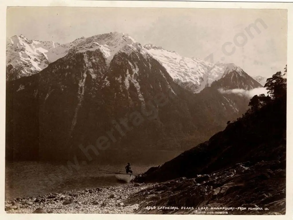 BURTON BROS - Dunedin (1870s-1890s) - Cathedral Peaks, Lake Manapouri, from Pomona Rd, c. 1880 Image 1++