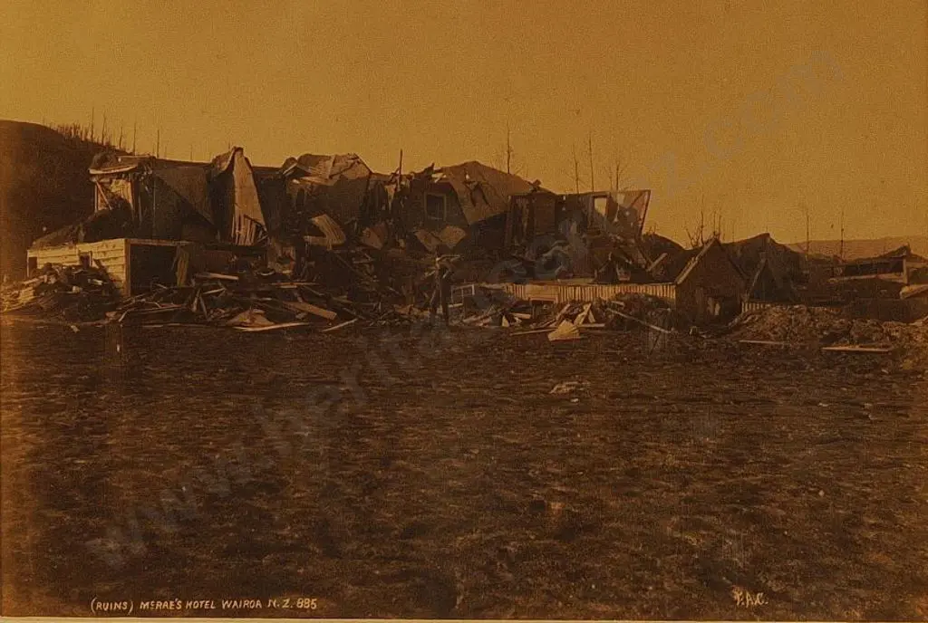 COXHEAD, Frank Arnold (1851-1908) - F.A.C. - Ruins of McRae's Hotel, Wairoa after Eruption (Tarawera) 1886 Image 1++