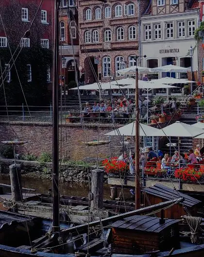 UNKNOWN Photographer - European Canal Scene with Outdoor Café Image 1++