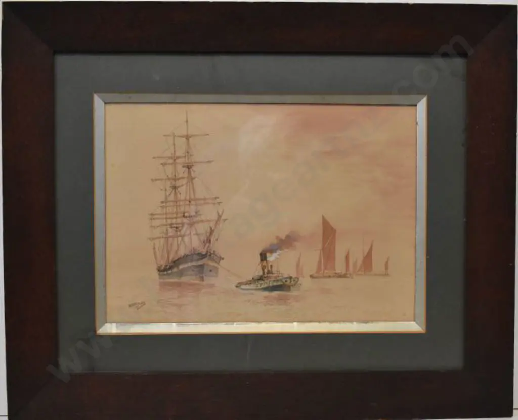 COLE, Herbert R. (1890-1962) - Sailing Ship under Tow Image 1++