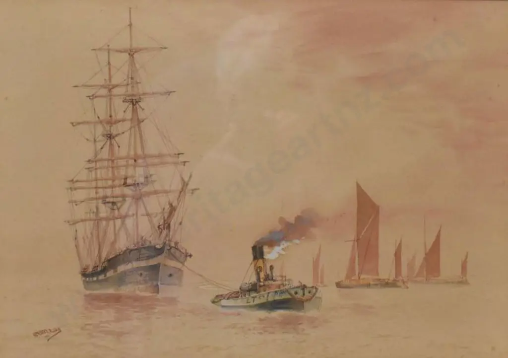 COLE, Herbert R. (1890-1962) - Sailing Ship under Tow Image 1++