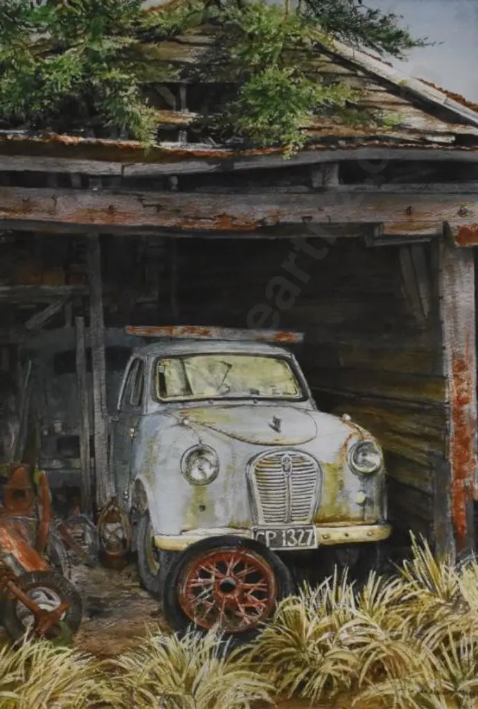 ALLDRITT- MILLER, Jan (1944-) -  'Retired' - Old Car in Shed Image 1++