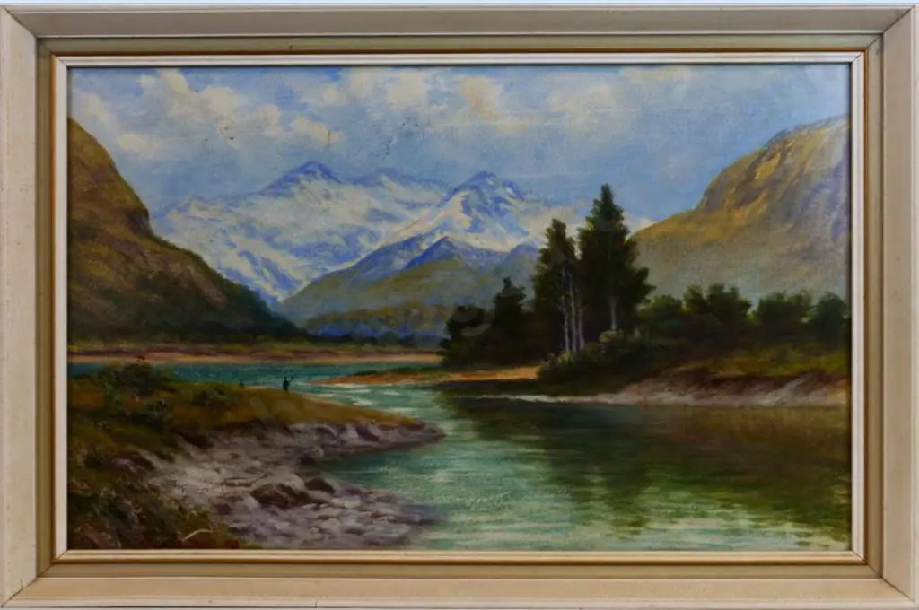 BROOKE-SMITH, Frank (1860-1932) - Fisherman Angling, near Southern Alps Image 1++