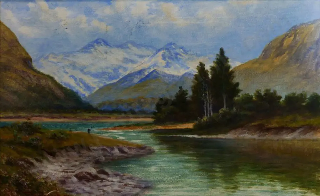 BROOKE-SMITH, Frank (1860-1932) - Fisherman Angling, near Southern Alps Image 1++