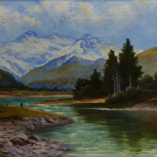 BROOKE-SMITH, Frank (1860-1932) - Fisherman Angling, near Southern Alps