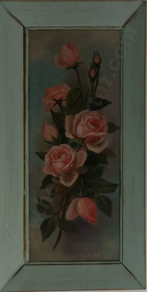 DE RITZ, George (1875-1953) - Pink Blush Roses Image 1++