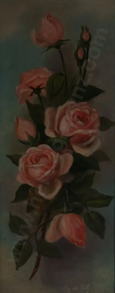 DE RITZ, George (1875-1953) - Pink Blush Roses Image 1++