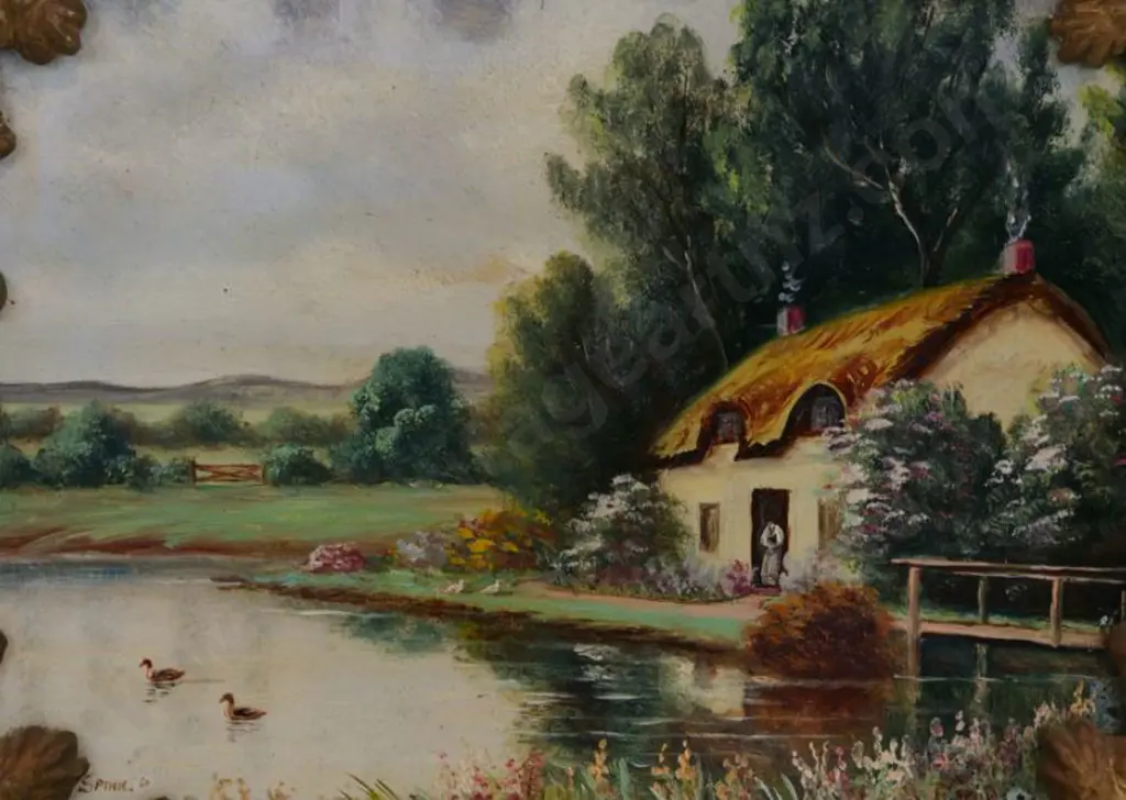 SPINK, George Gold (1889-1962) - Country Cottage with Ducks in Pond Image 1++