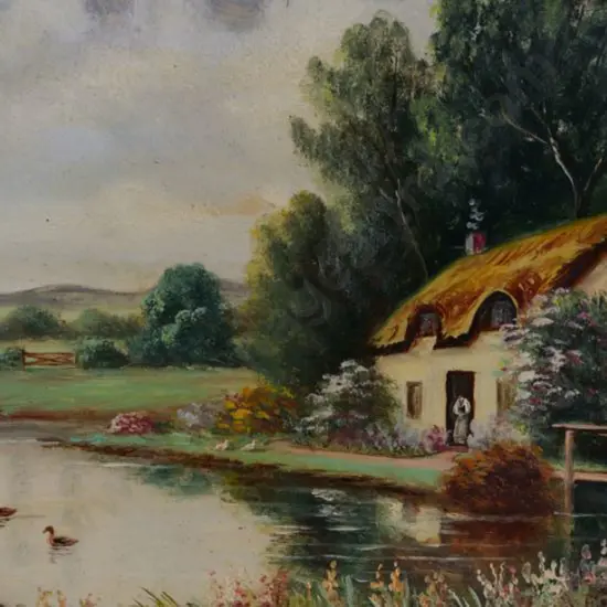 SPINK, George Gold (1889-1962) - Country Cottage with Ducks in Pond