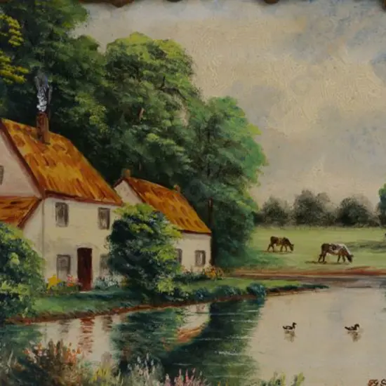 SPINK, George Gold (1889-1962) - Country Cottage with Two Cows & Ducks