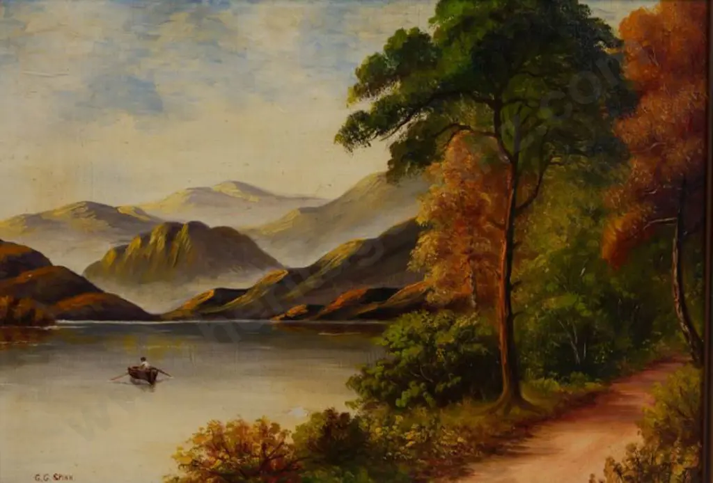 SPINK, George Gold (1889-1962) - Lake Scene with Ranges & Forest Path Image 1++