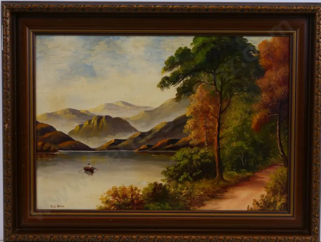 SPINK, George Gold (1889-1962) - Lake Scene with Ranges & Forest Path Image 1++