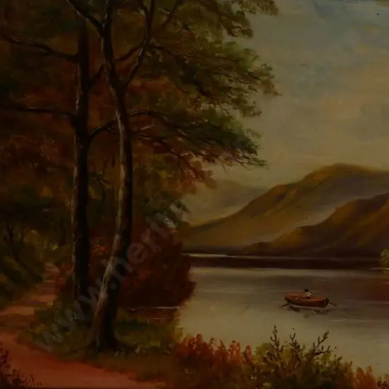 SPINK, George Gold (1889-1962) - Man in Boat with Forest Path