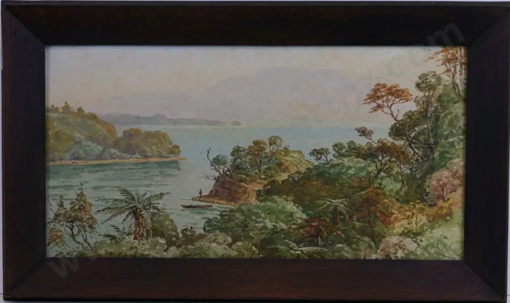 TROTTER, M.N. - Native Bush and Lake with Man Fishing Image 1++