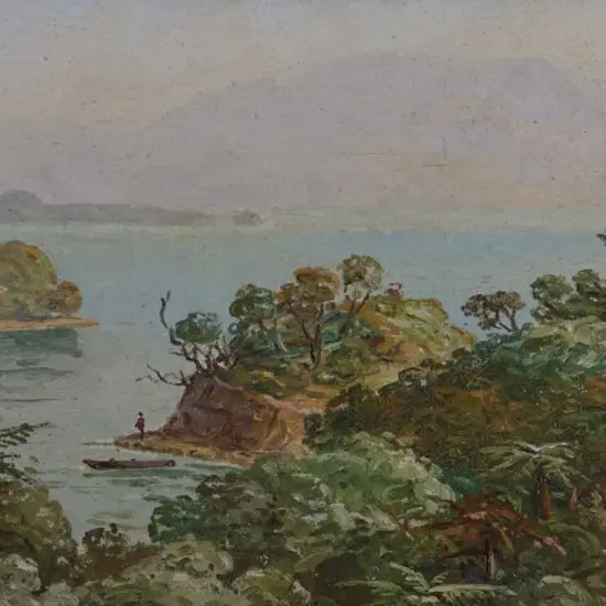TROTTER, M.N. - Native Bush and Lake with Man Fishing
