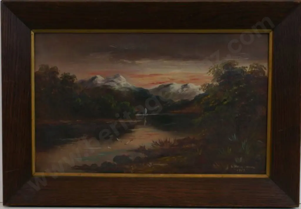 HOLLOBON, Jesse (1860-1945) - Southern Alps, West Coast with Seagulls Image 1++