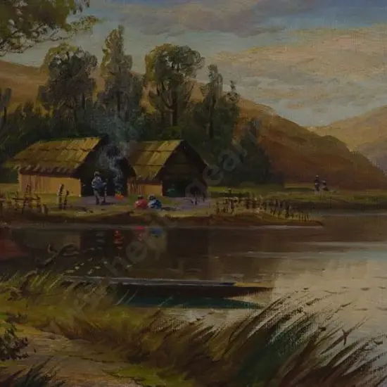 BOLLARD, William Allan (1869-1943) - Lake Hawea with Two Whares