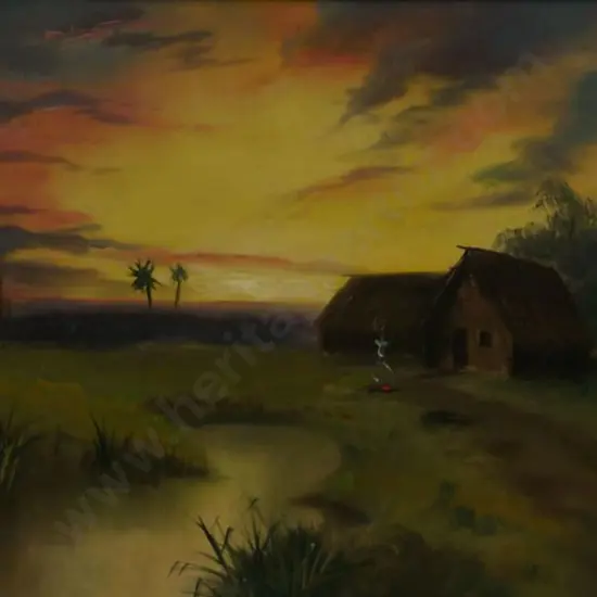 DE RITZ, George (1875-1953) - Maori Whare on Stream