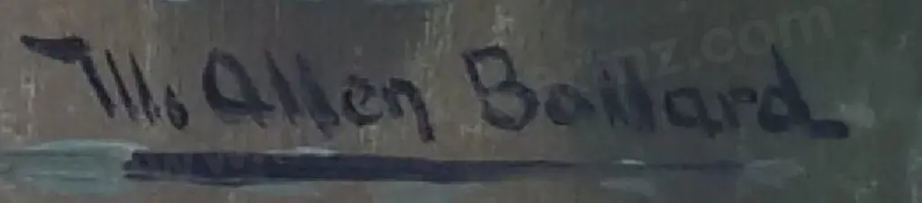 BOLLARD, William Allan (1869-1943) - Moonlit Forest Scene with Fisherman in  Boat on River Image 1++