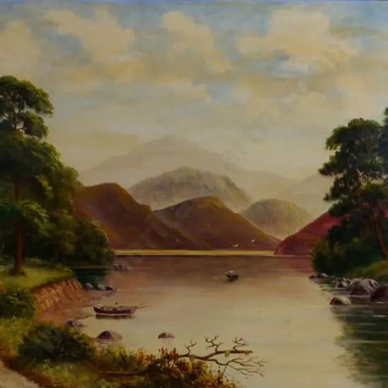 SPINK, George Gold (1889-1962) - Alpine Scene, Fishing on Lake